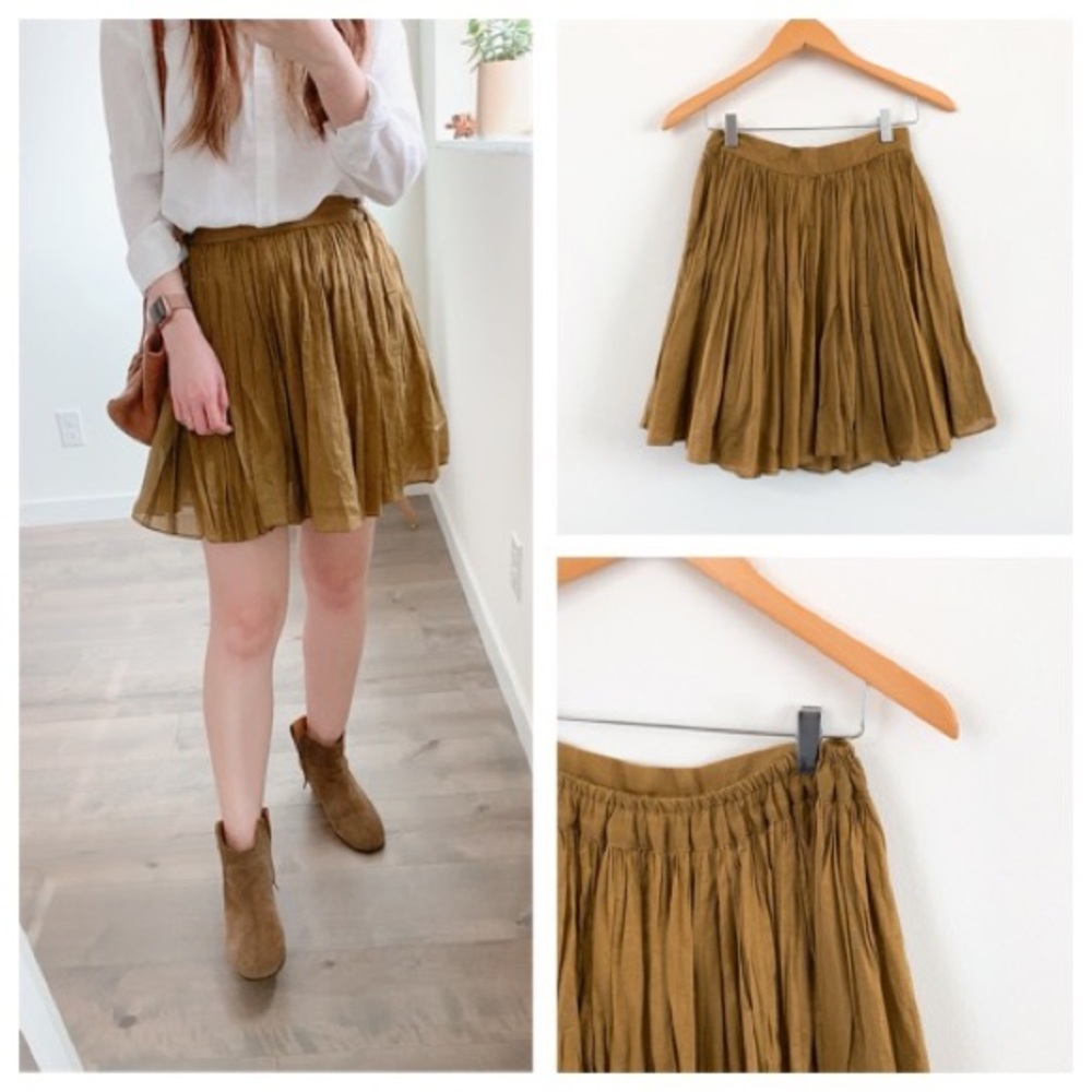Wconcept Mustard yellow pleated a line skirt.